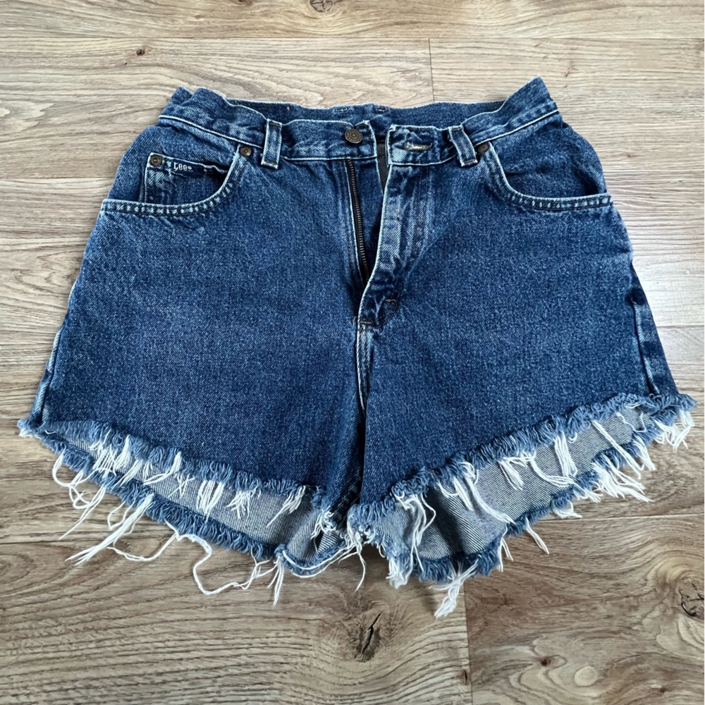 Lee Dark Blue Frayed Jean Shorts